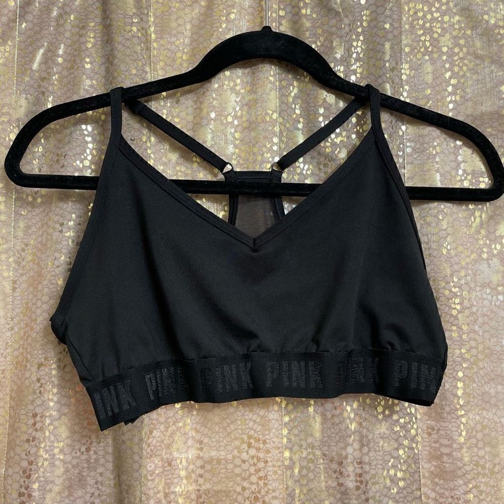 PINK Victorias Secret Black Lightly Lined Low Impact Sports Bra, Large